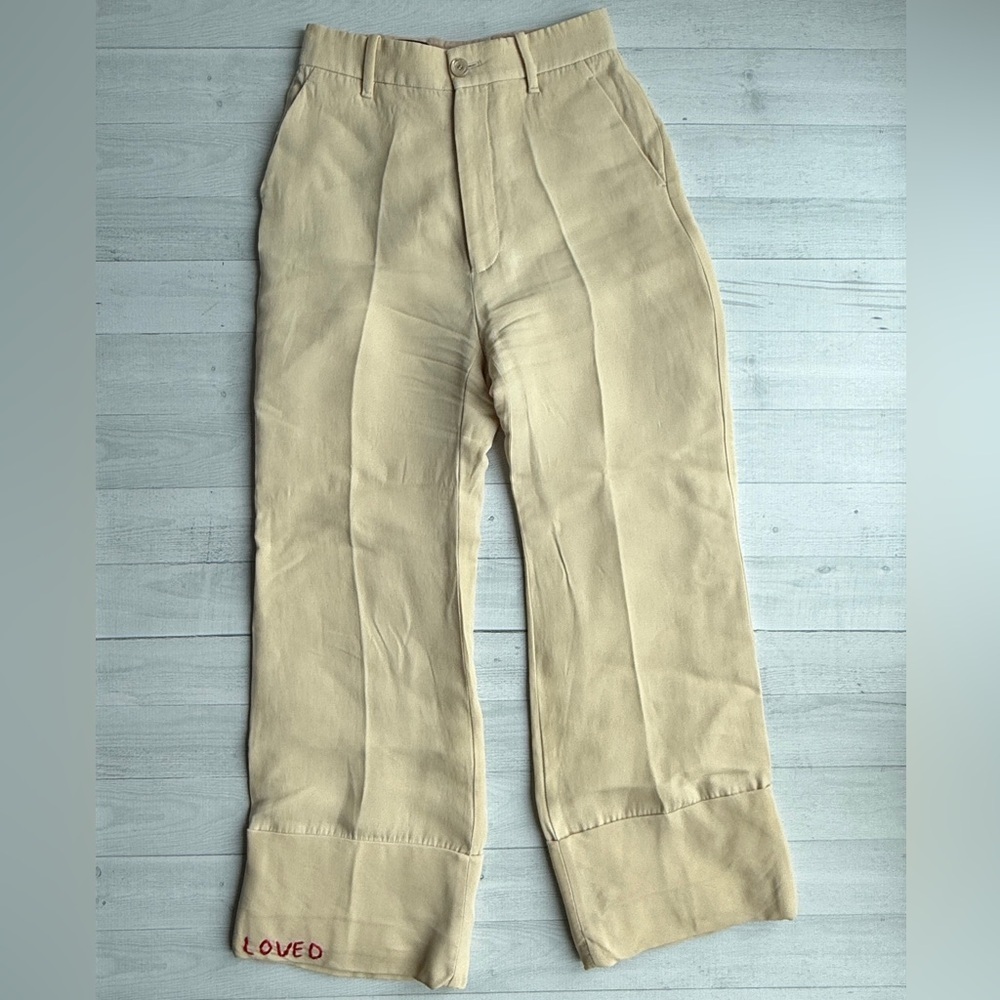 Gucci Embroidered Loved Cream Wool/Silk High Waist Wide Leg Trousers IT 38/US 2 - Picture 12 of 13